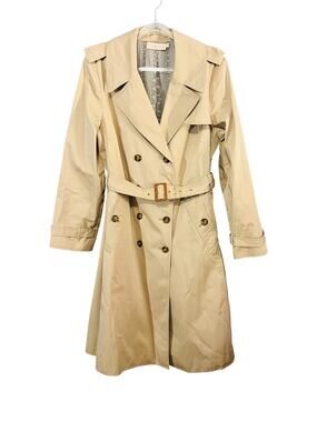 Tory Burch Classic Belted Double Breasted Trench Coat Khaki Cotton Size 14